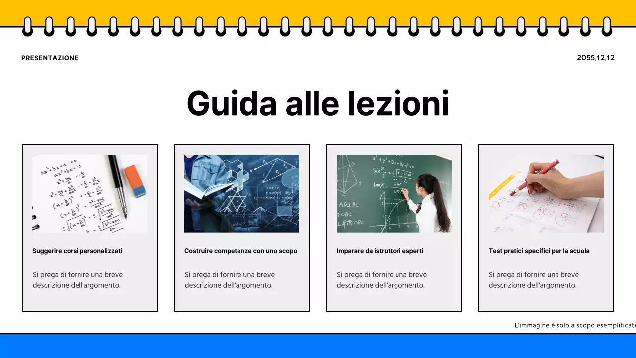 Promuovere una semplice brochure scolastica gialla e blu
