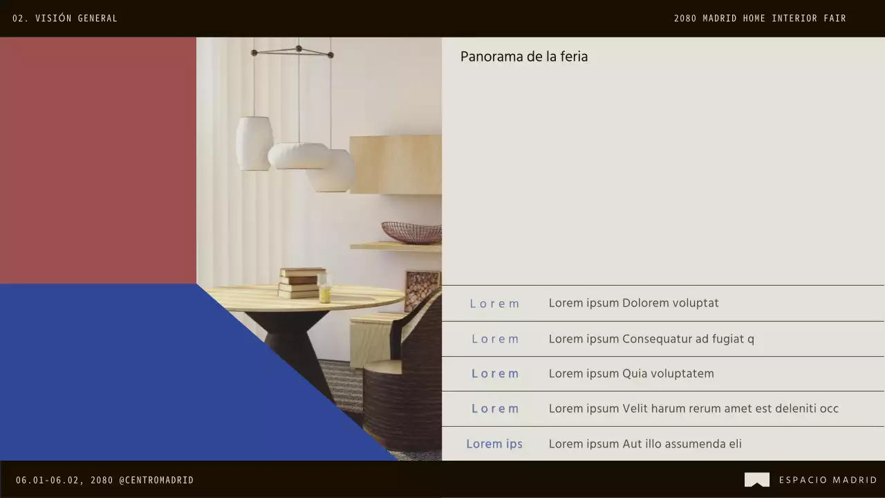 Promover la convocatoria de empresas para participar en la feria del interior moderno marrón y azul
