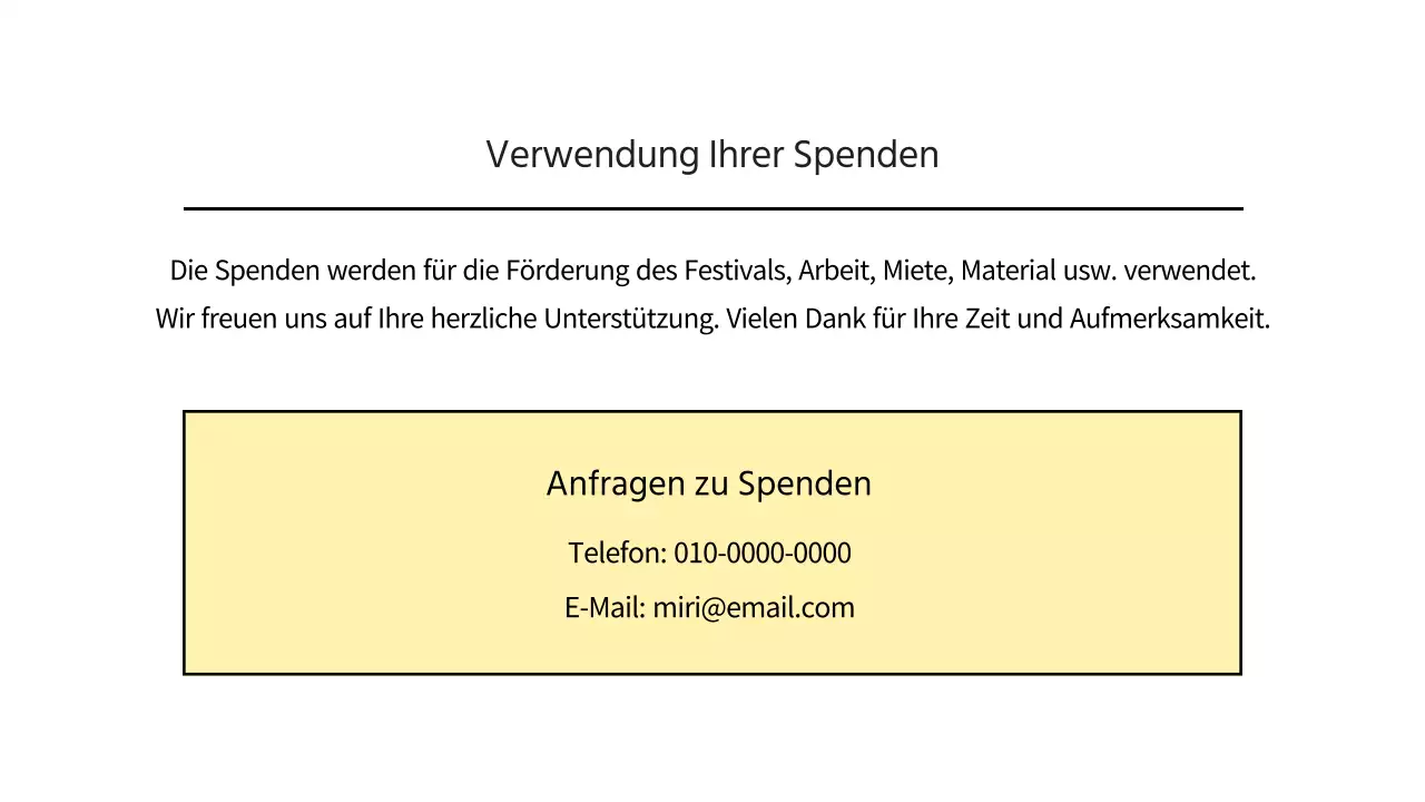 Vorschlag für das Sponsoring eines lokalen Festivals in Gelb