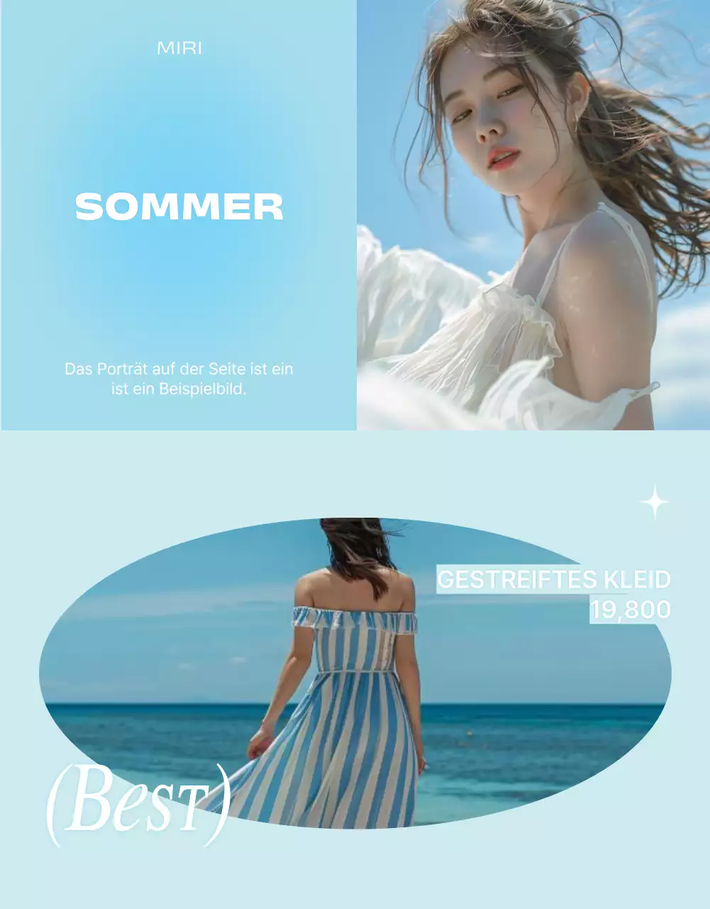 Werben Sie für tropische Sommermode in Hellblau und Mint