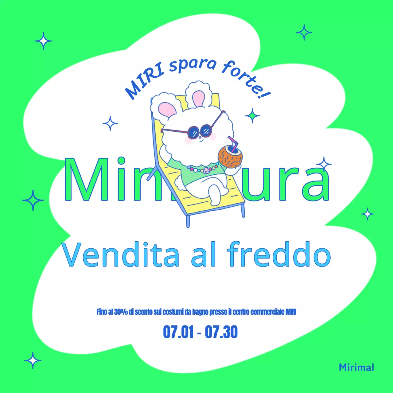 Pubblicità pop-art per eventi estivi in chartreuse e azzurro