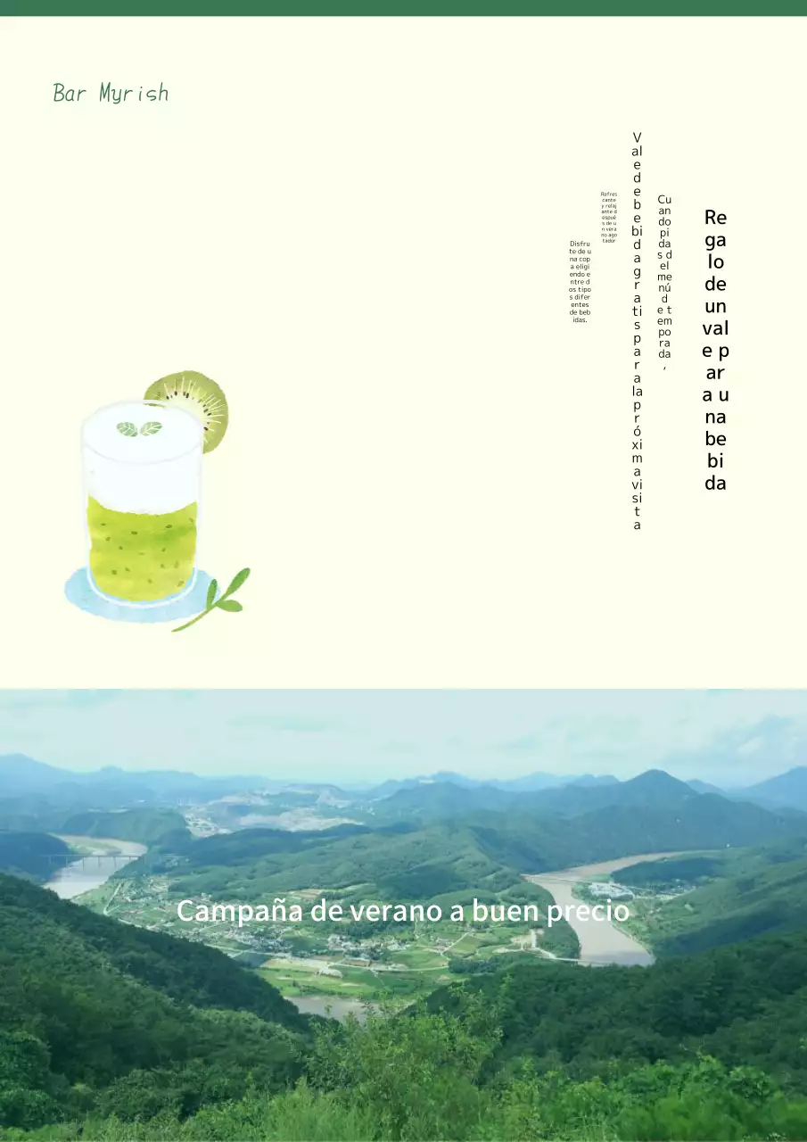 Promueve un menú de verano minimalista en verdes y amarillo-verdosos