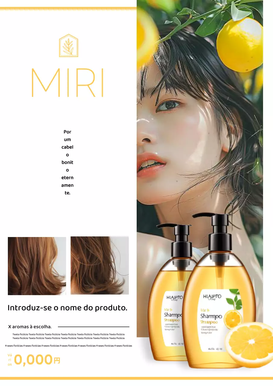 Um anúncio de champô giro e bonito em amarelo e verde