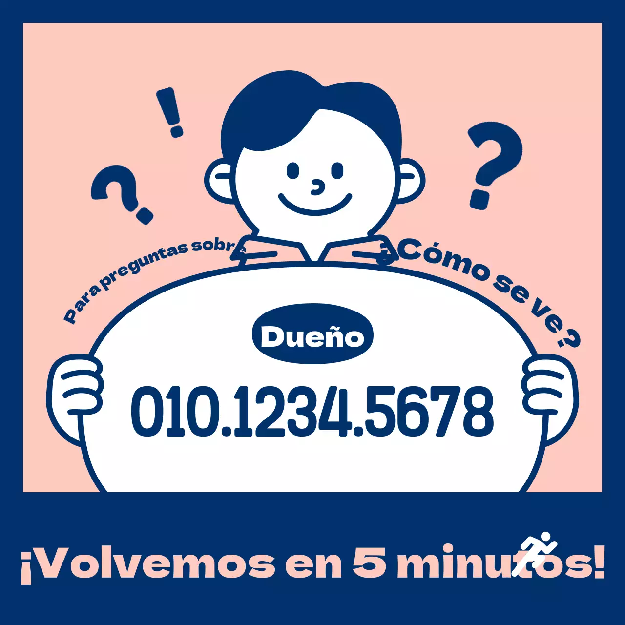 Escaparate sencillo sin personal en azul marino y rosa Información de contacto