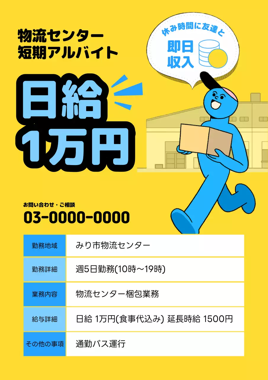 黄色 ポップ アルバイト ポスター