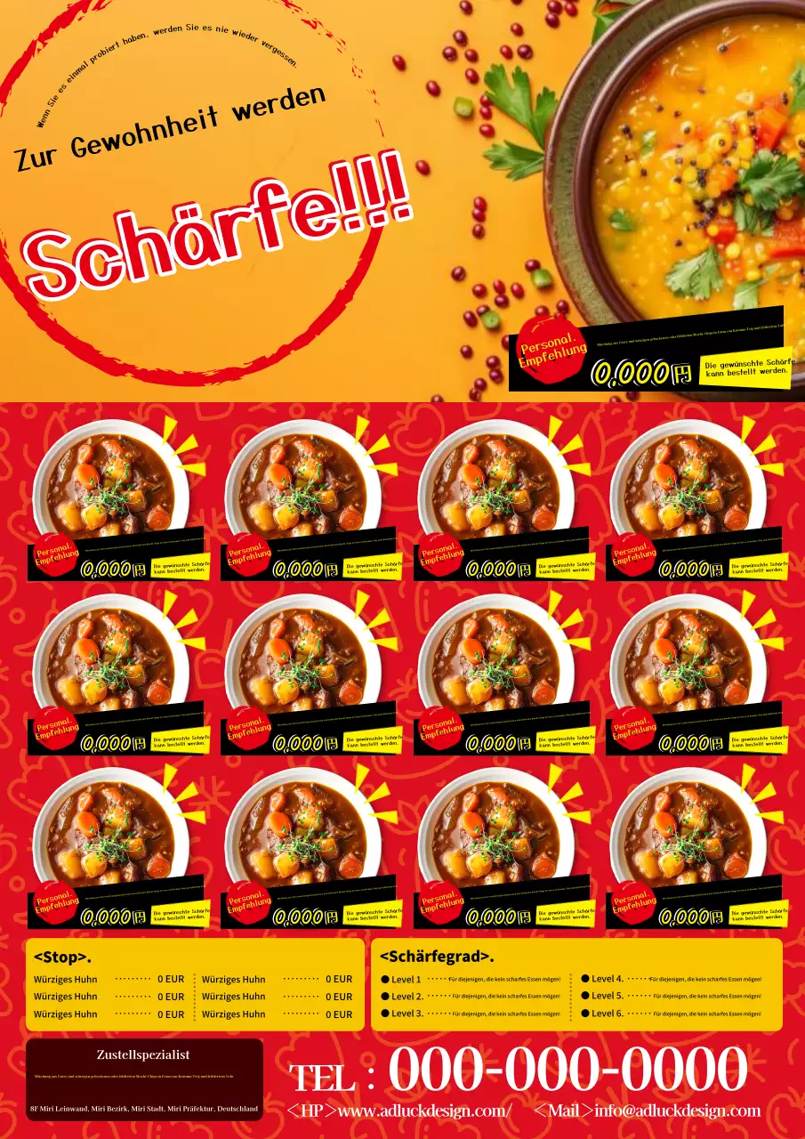Eine farbenfrohe, einfache Curry-Anzeige in Rot und Orange!