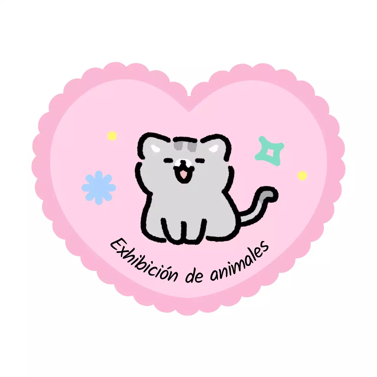 Simpáticos artículos de exposición con perros y gatos y garabatos en forma de corazón