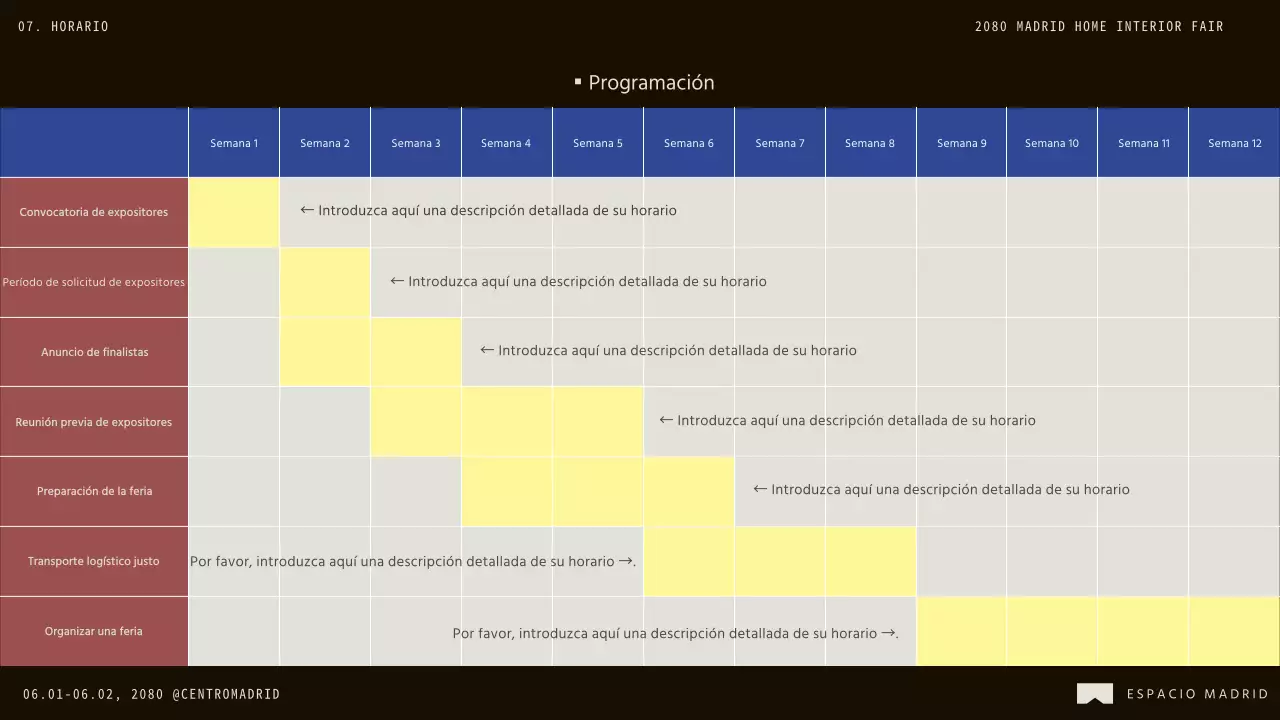 Promover la convocatoria de empresas para participar en la feria del interior moderno marrón y azul