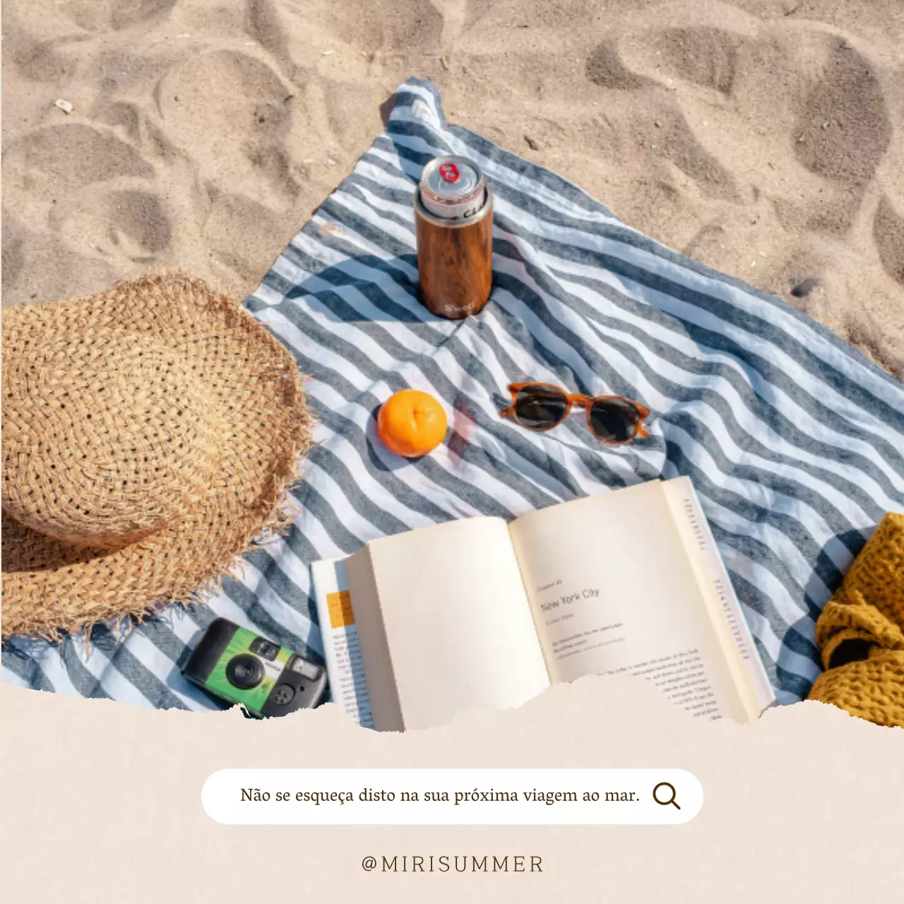 Um post básico de viagem de verão à praia em bege e branco