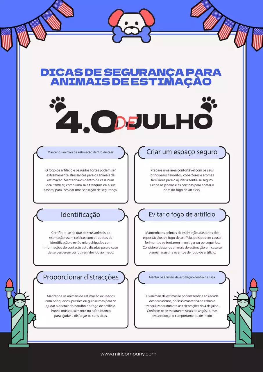 Dicas de segurança para animais de estimação no 4 de julho explicadas em azul e vermelho