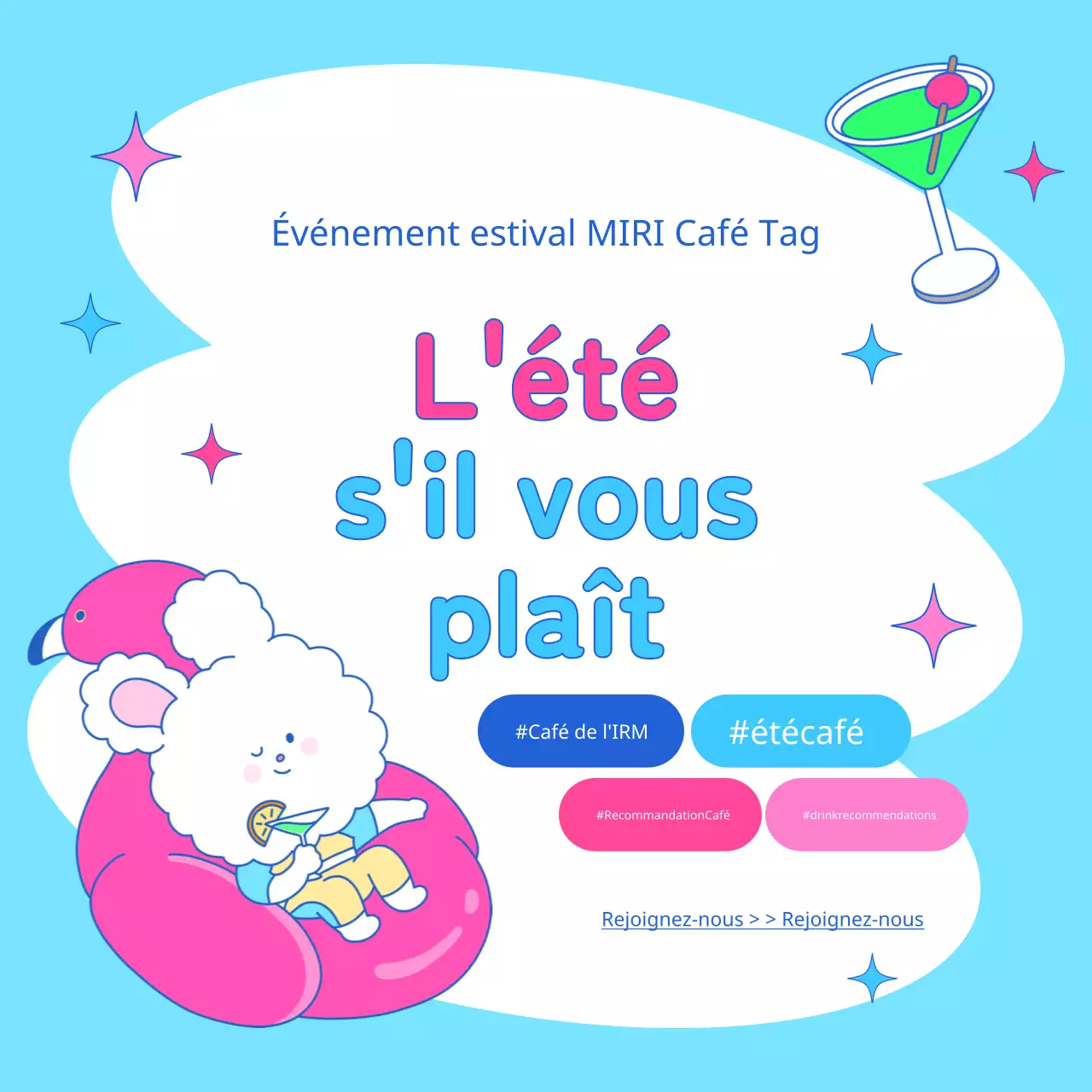 Publicité pop-art pour un événement estival en chartreuse et bleu clair