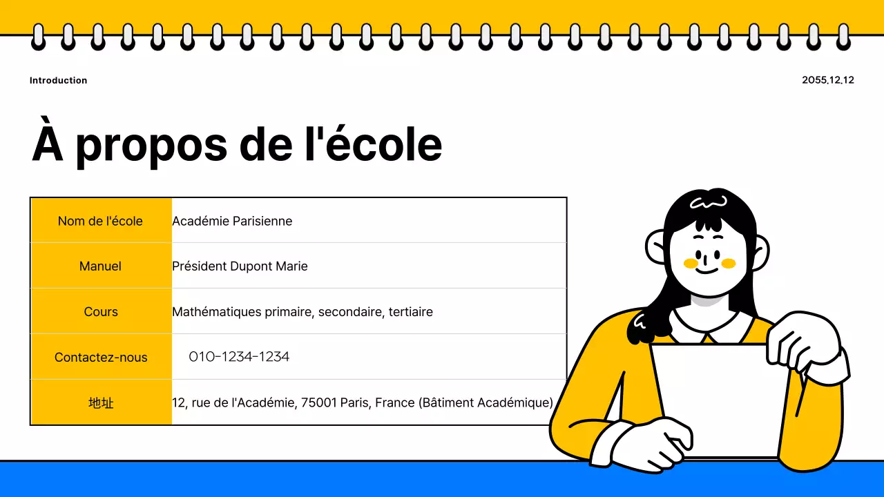 Promouvoir une brochure scolaire simple, jaune et bleue