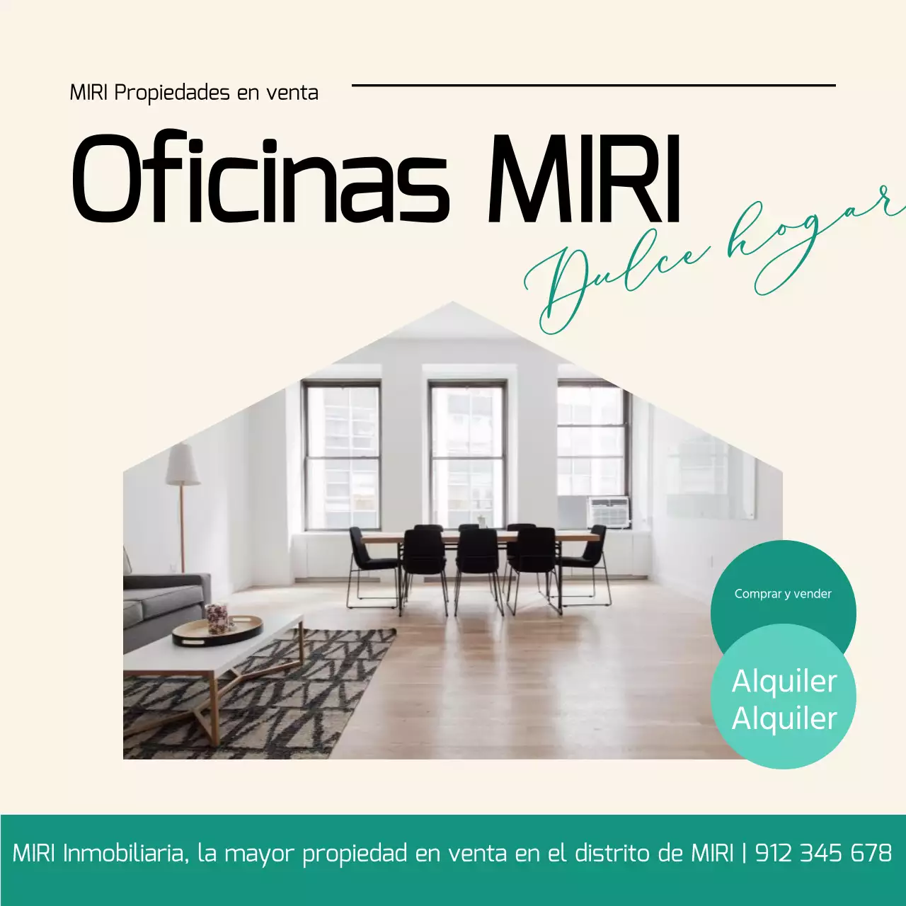 Anuncio de venta de vivienda moderna en color marfil y menta