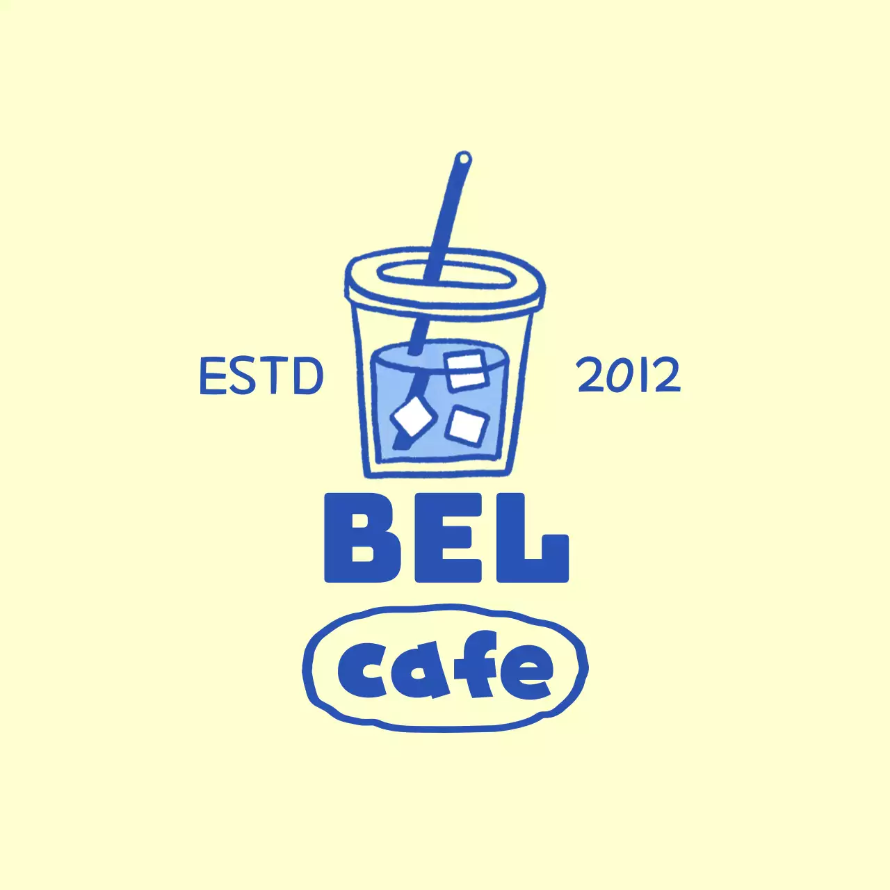 Promotie van een geel en blauw café drank illustratie concept