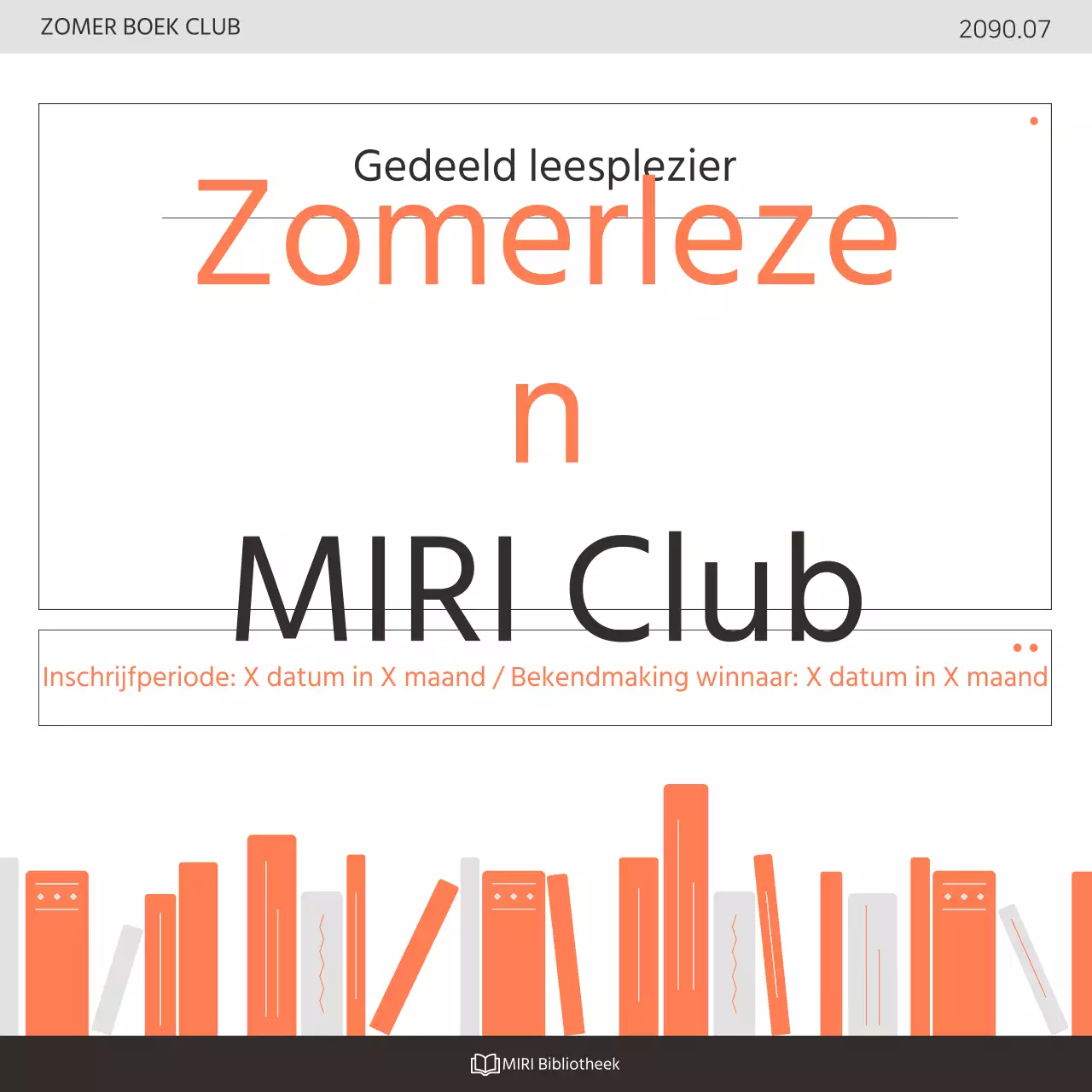 Een kitscherig oranje en wit boekenclubprogramma voor de bibliotheek promoten