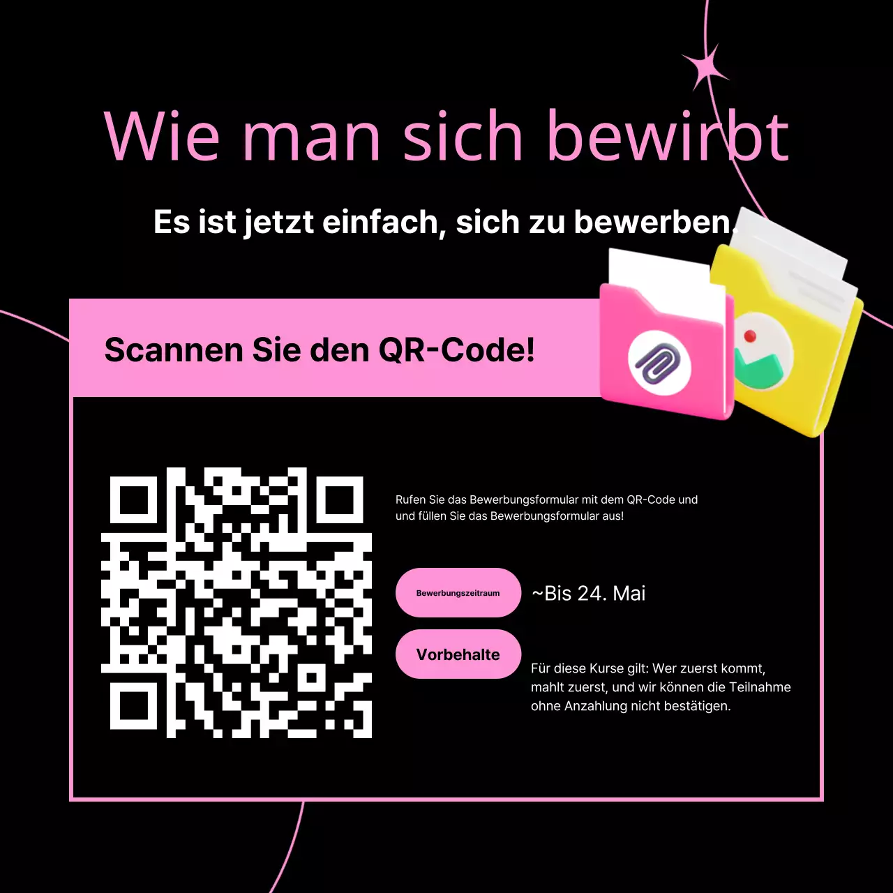 Werbung für einen kitschigen Videoschnittkurs in Pink und Schwarz