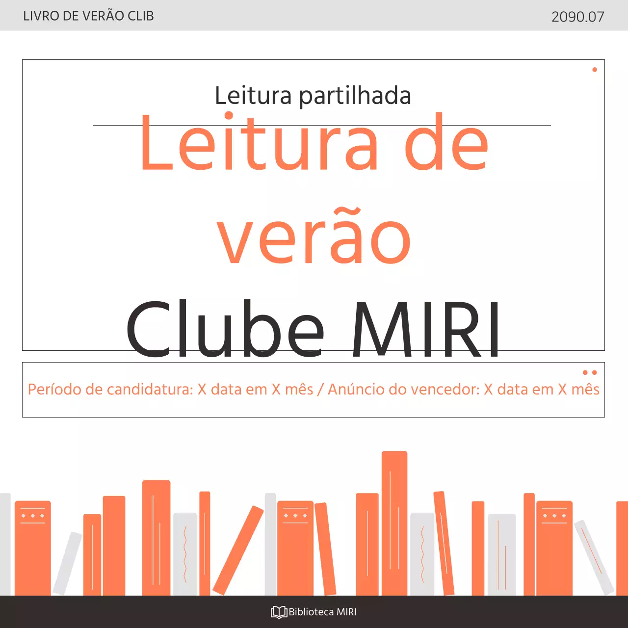 Promover um programa de divulgação do clube do livro da biblioteca em tons de laranja e branco