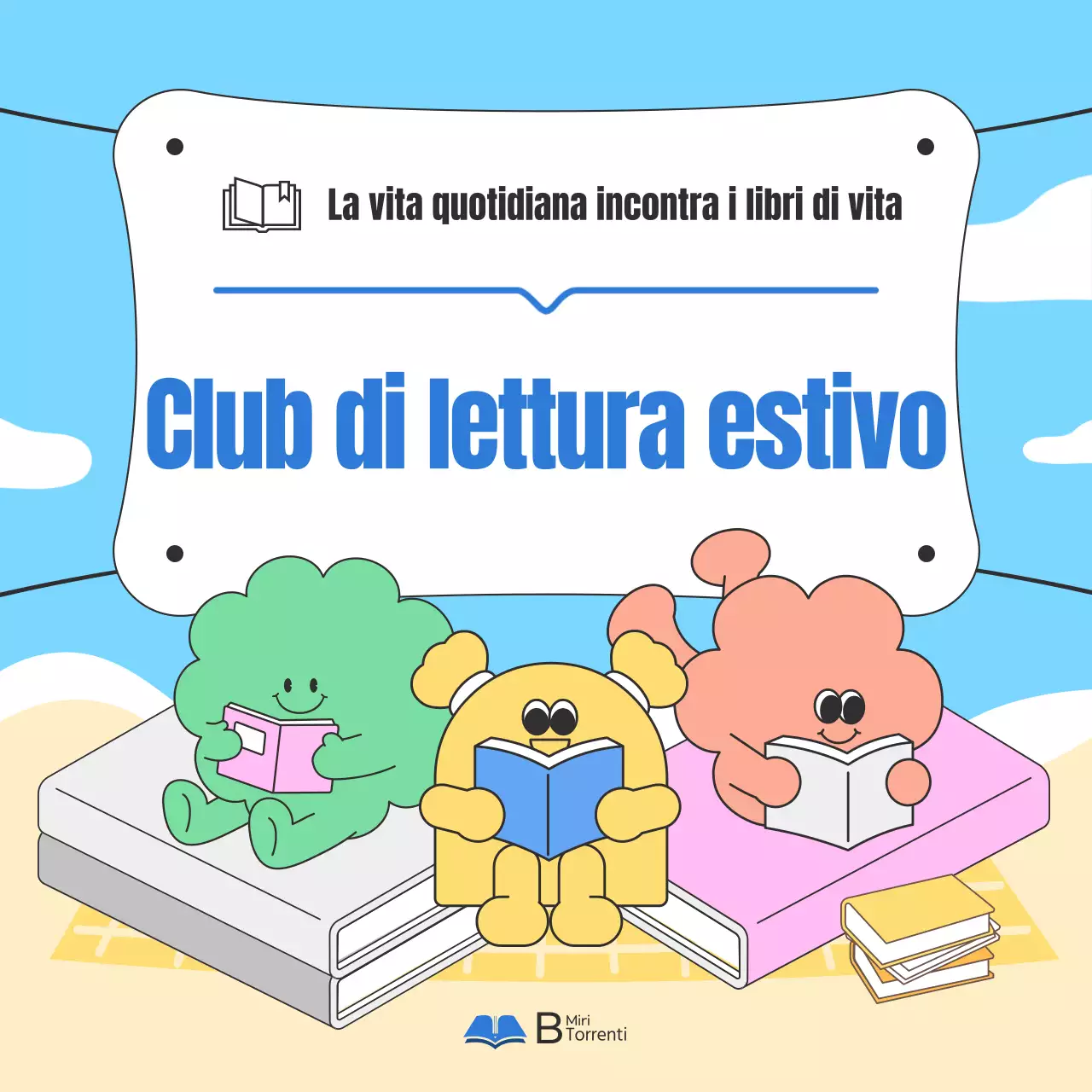 Promuovere un accogliente gruppo di lettura estivo in azzurro e beige