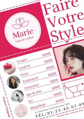 Une publicité mignonne et délicate pour un salon de coiffure en rose et blanc