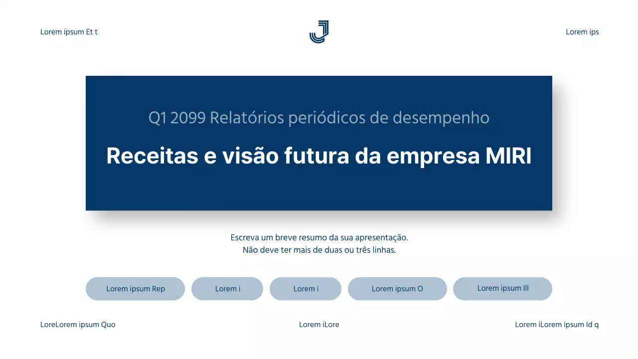 Relatório simples de receitas e desempenho da empresa em azul e branco