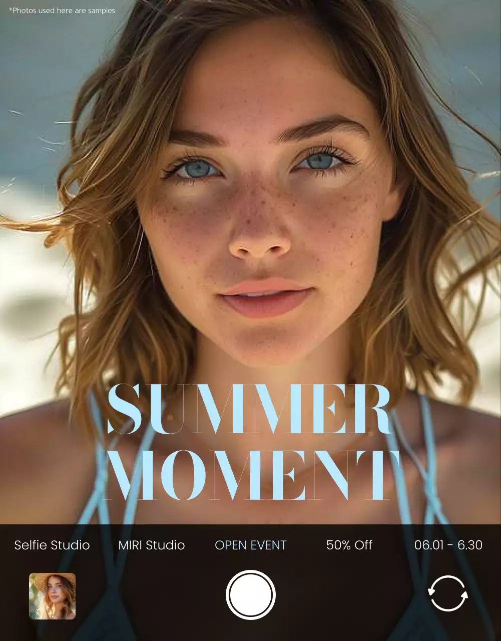 Studio event ad with emotional cell phone shot frames in yellow and black.