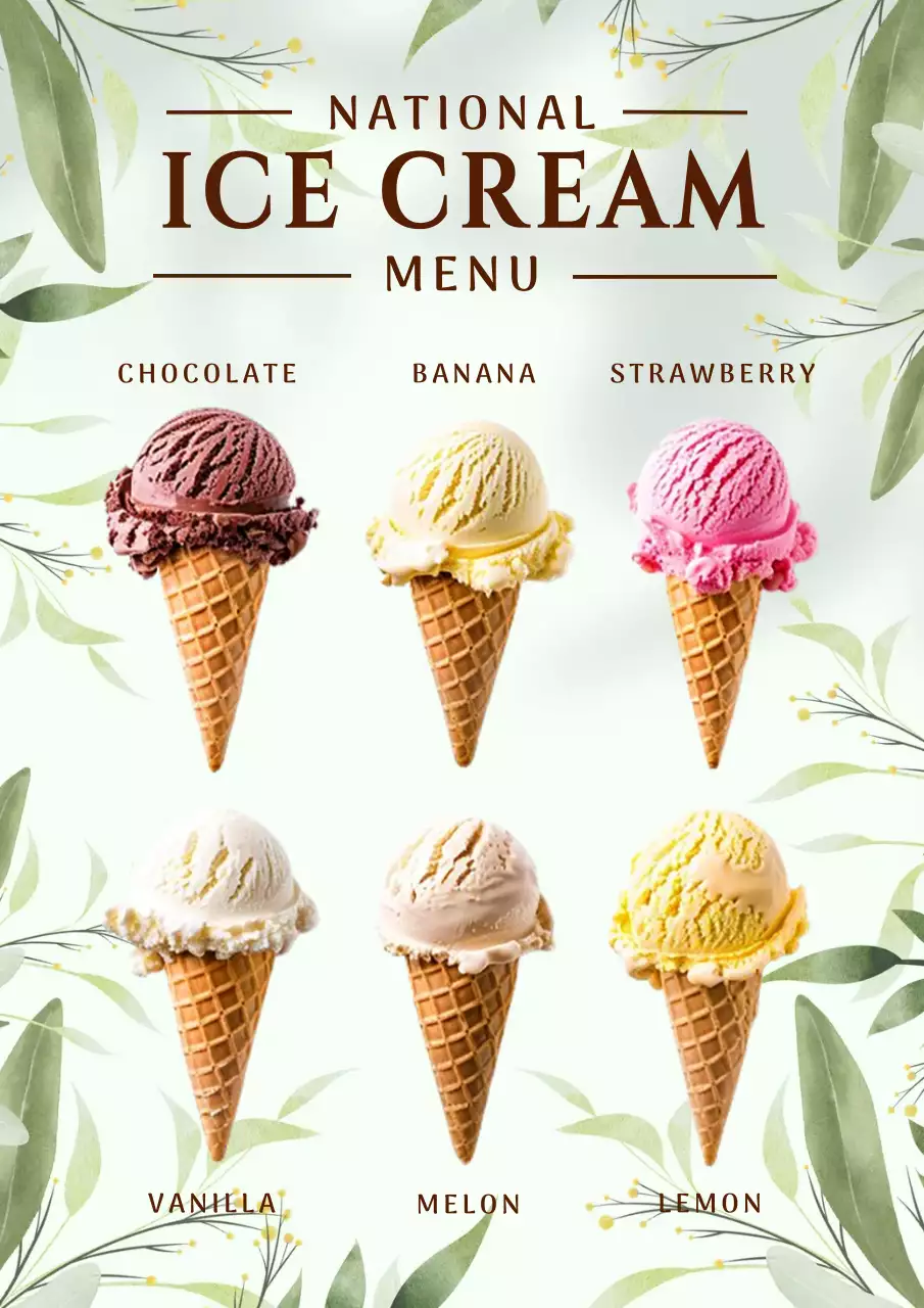 White Elegant Ice Cream Menu Poster