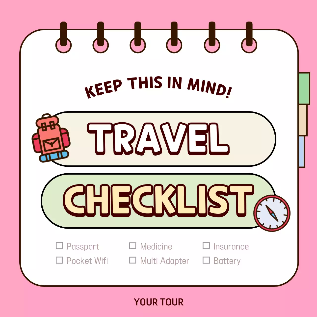 Pink Simple Travel Checklist Social Media Post