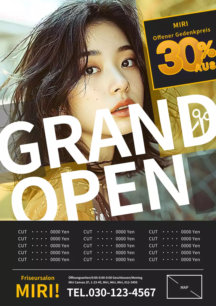 Gelbe und schwarze moderne geometrische Friseursalon Werbung