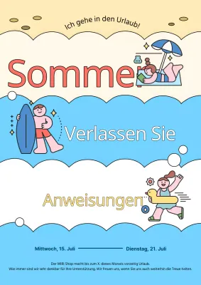 Sommerurlaubsankündigung in Hellblau und Gelb