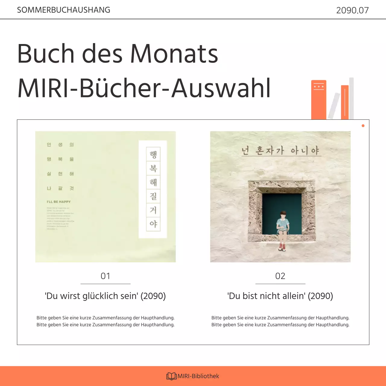 Förderung eines kitschigen orange-weißen Bibliotheksbuchklub-Programms