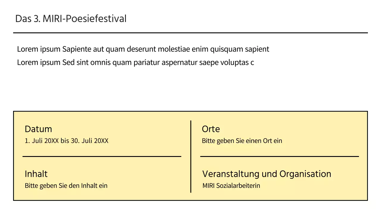Vorschlag für das Sponsoring eines lokalen Festivals in Gelb