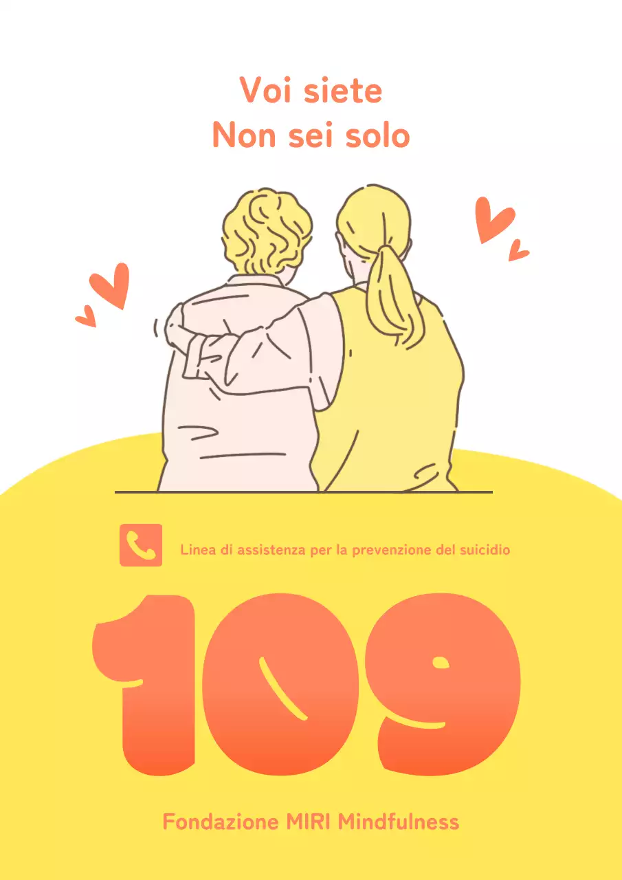 Promuovere la linea di assistenza gialla e semplice per la prevenzione dei suicidi.