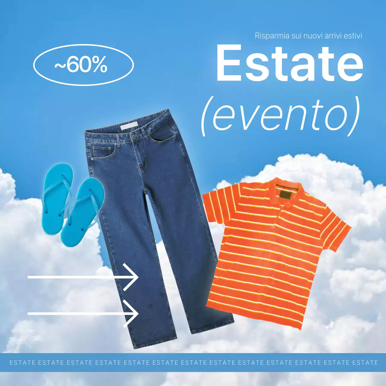 Promuovere gli eventi estivi presso un centro commerciale di abbigliamento naturale in azzurro e bianco