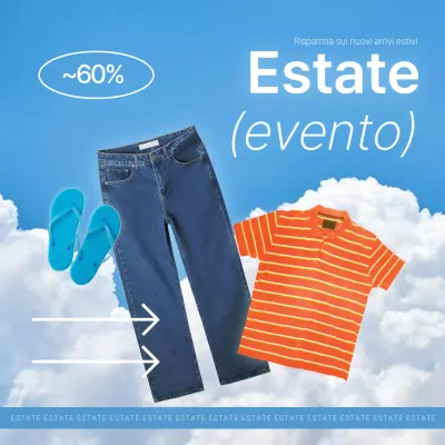 Promuovere gli eventi estivi presso un centro commerciale di abbigliamento naturale in azzurro e bianco