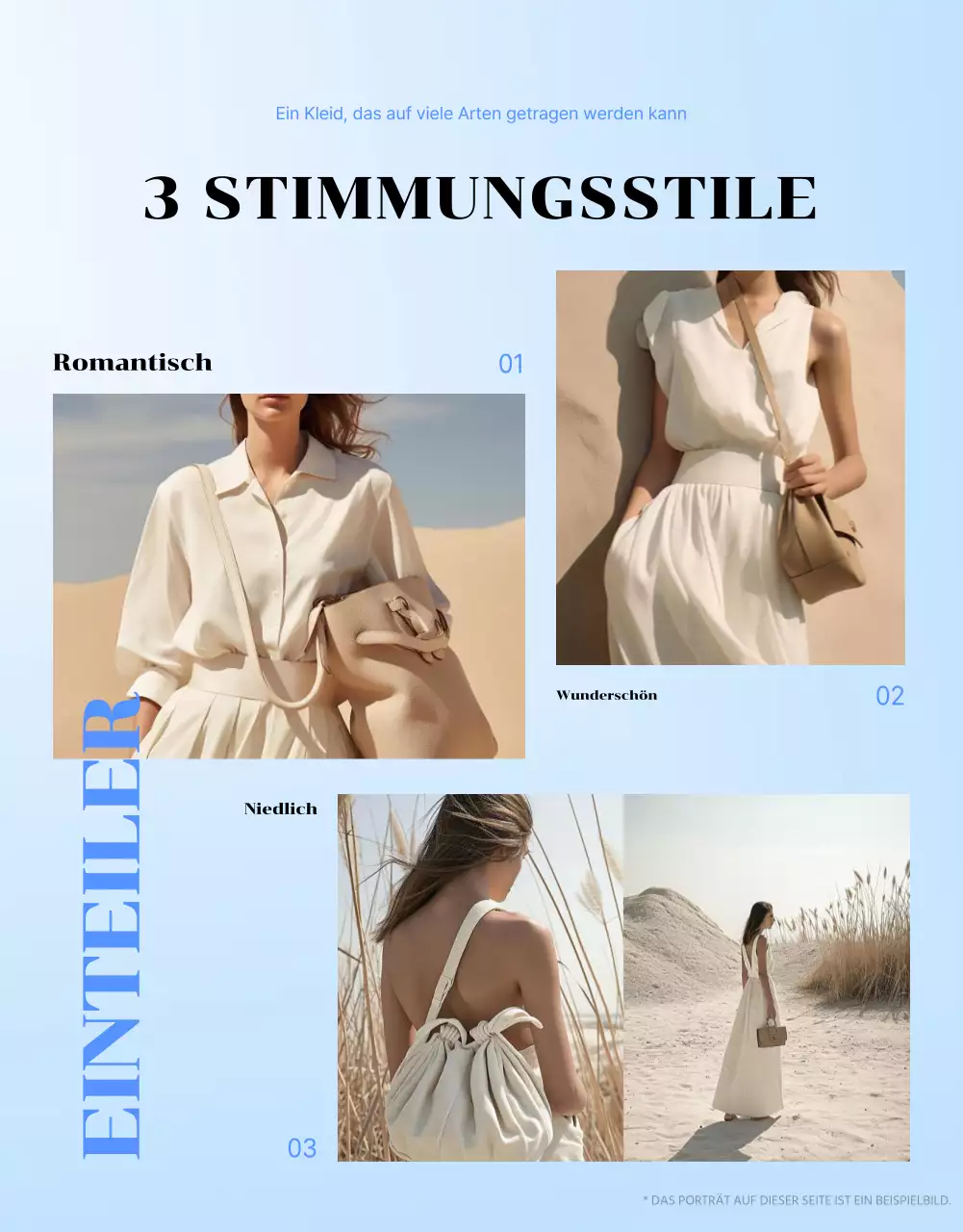Moderne Sommermode Kleid in blau und hellblau Werbung