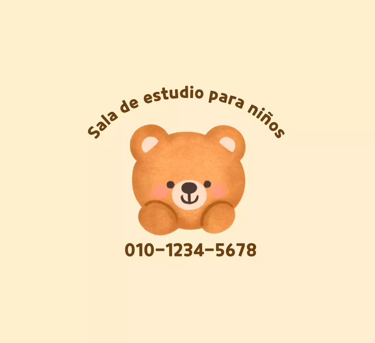 Ilustración de osito amarillo y marrón para promoción de sala de estudio