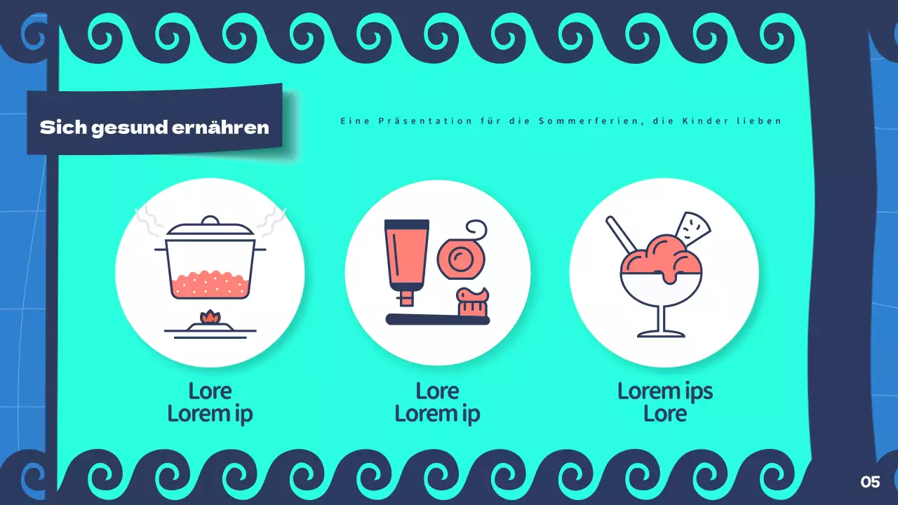 Sommerferien-Präsentation in Minze und Marineblau