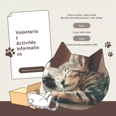 Promouvoir le recrutement de bénévoles pour les abris beige et brun.