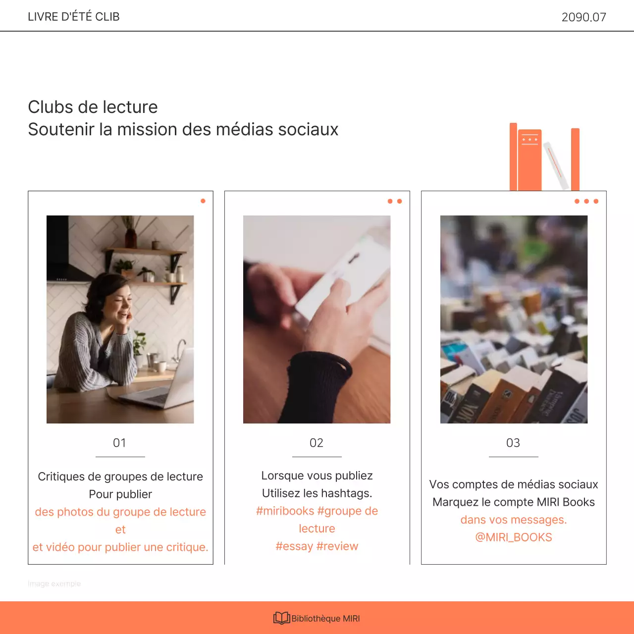 Promouvoir un programme de sensibilisation au club de lecture de la bibliothèque kitsch orange et blanc