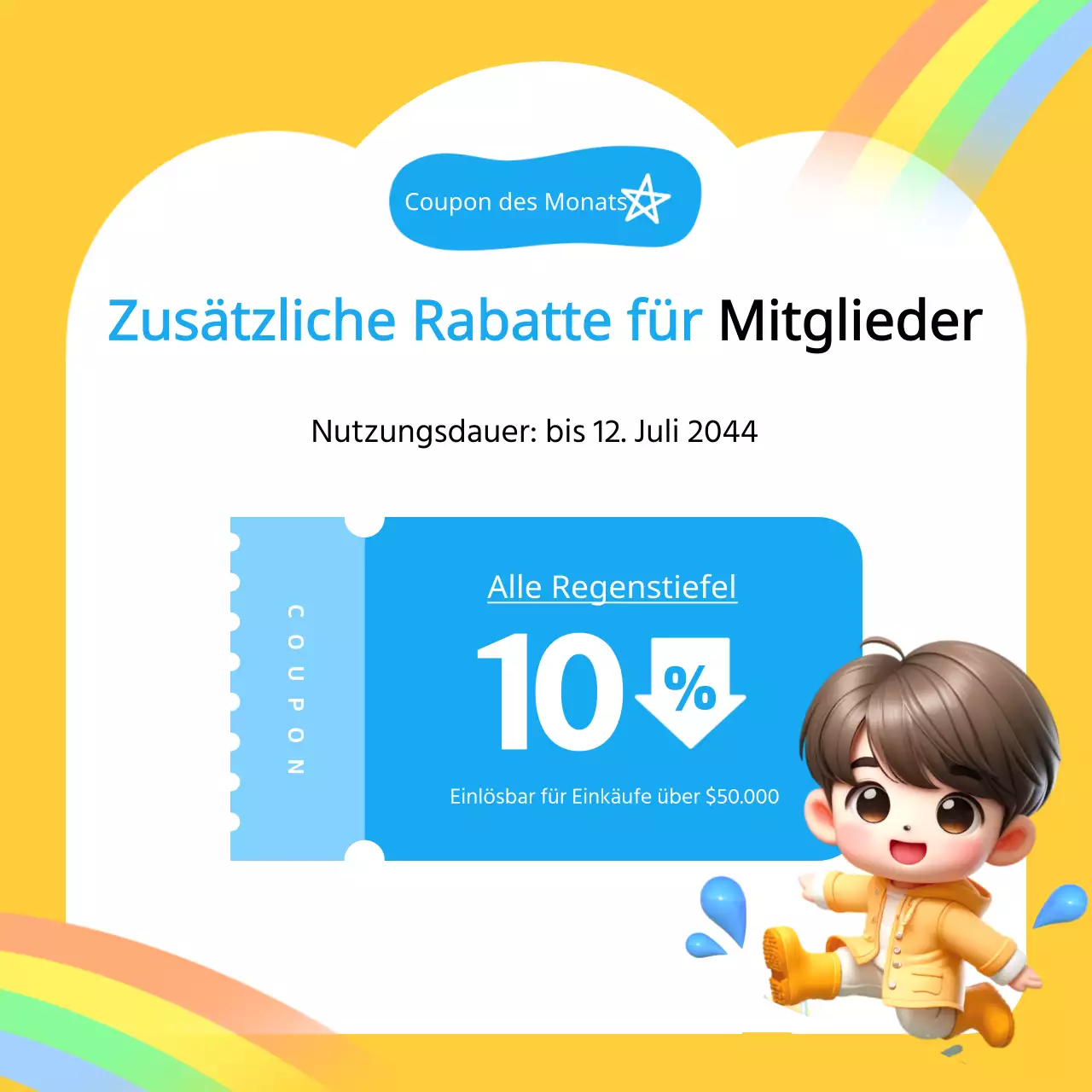 Förderung hübscher gelber und hellblauer Produkte für die Regenzeit