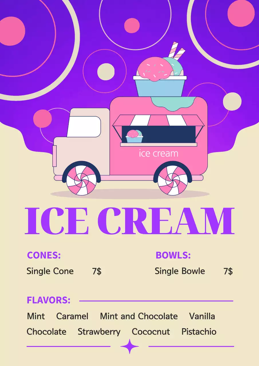 Purple Trendy Ice Cream Menu Poster