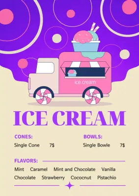 Purple Trendy Ice Cream Menu Poster