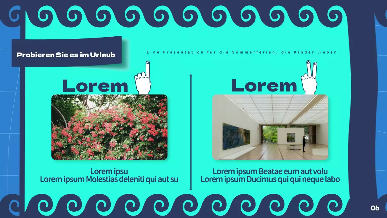 Sommerferien-Präsentation in Minze und Marineblau