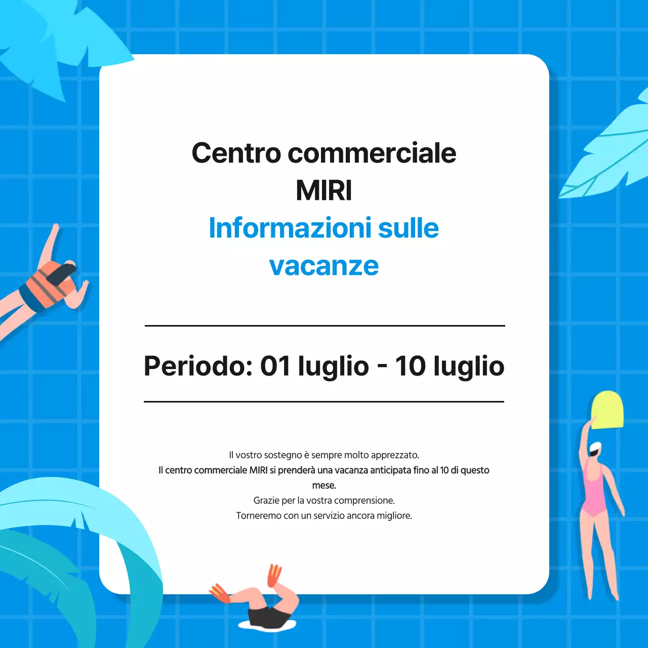 Un semplice annuncio di vacanze estive in blu e bianco