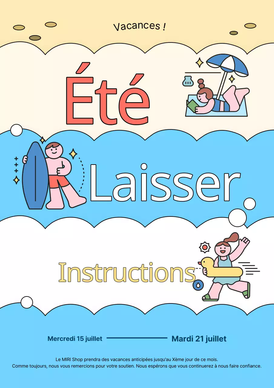 Annonce de vacances d'été en bleu clair et jaune