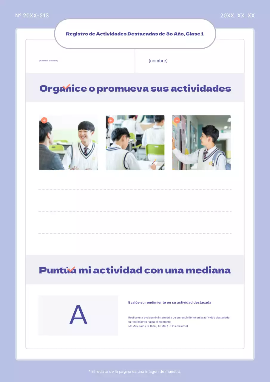 Un sencillo informe de actividades de color morado y rojo para el aula