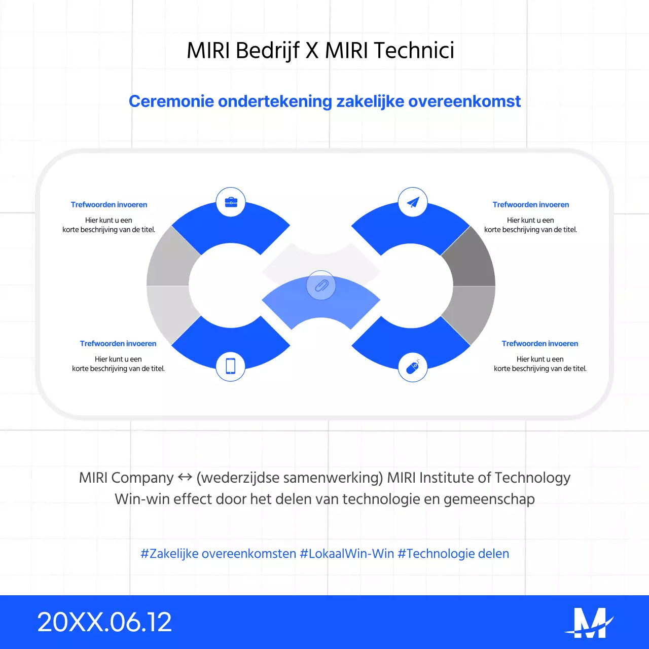 Een eenvoudige blauw-witte MOU-signeerpresentatie
