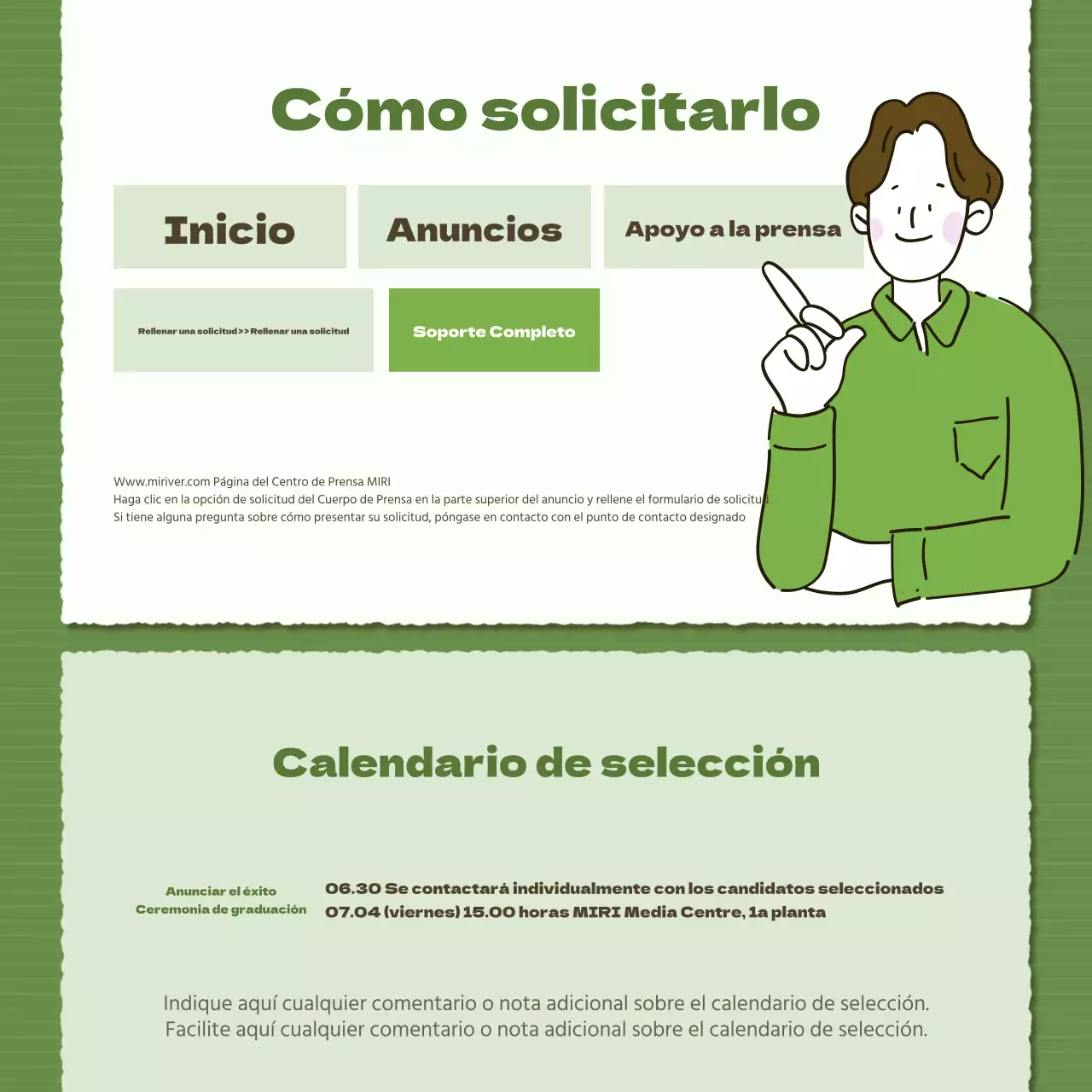 Reclutamiento sencillo de estudiantes de periodismo en verde y caqui