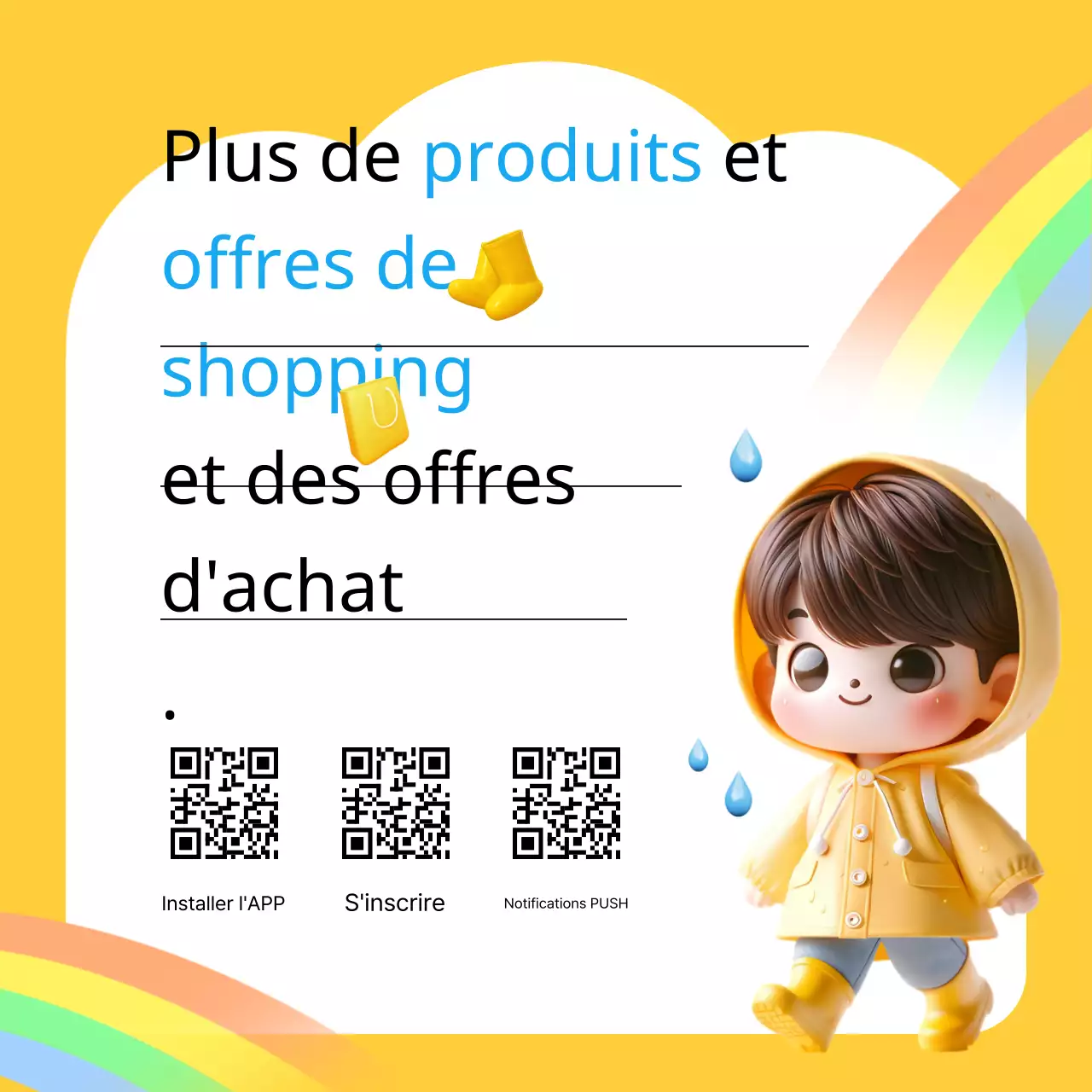 Promouvoir de jolis produits jaunes et bleus pour la saison des pluies