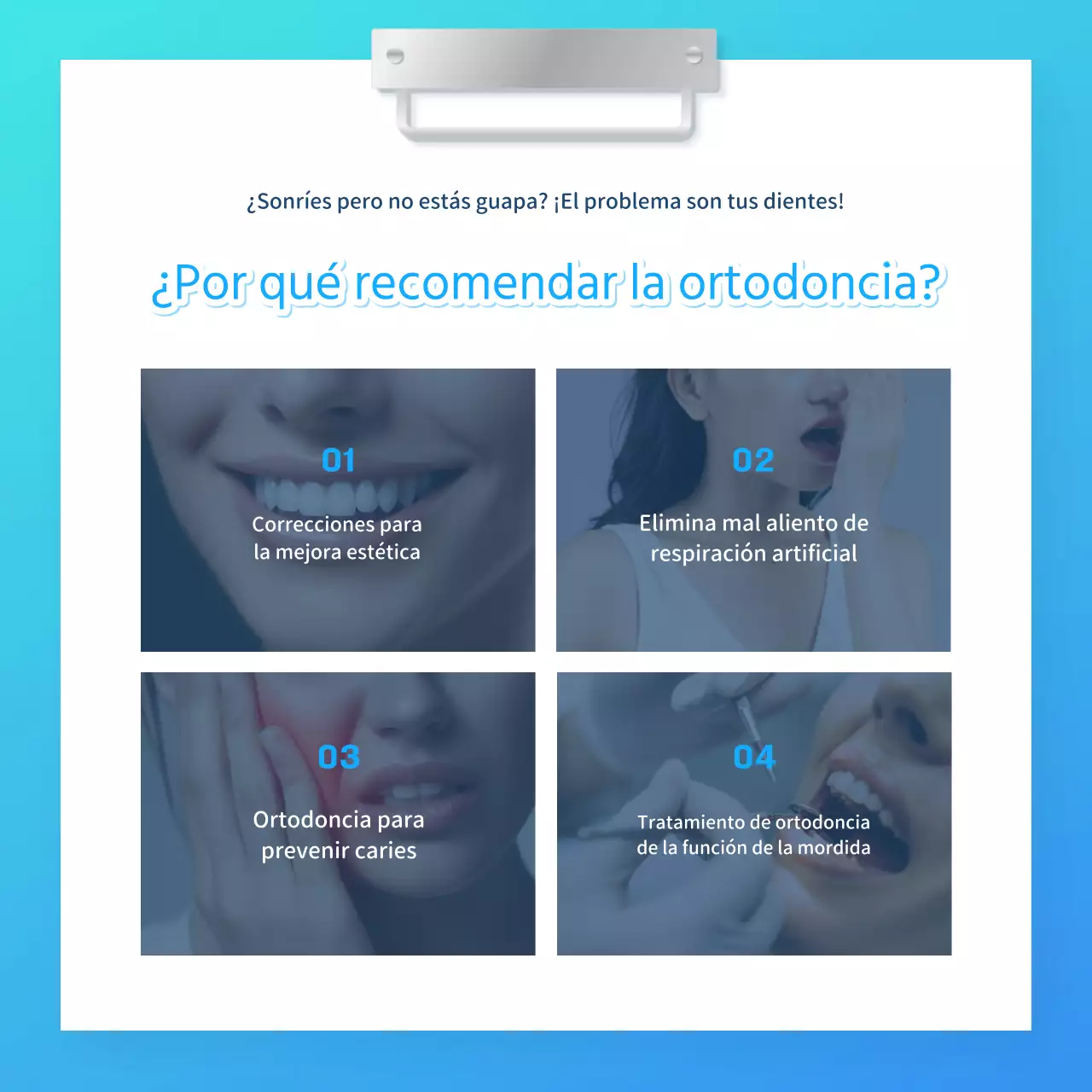 Promocione su clínica dental celeste